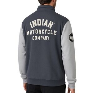 Indian Motorcycle Mens Full Zip Colorblock Sweatshirt Charcoal Gray Logo XL